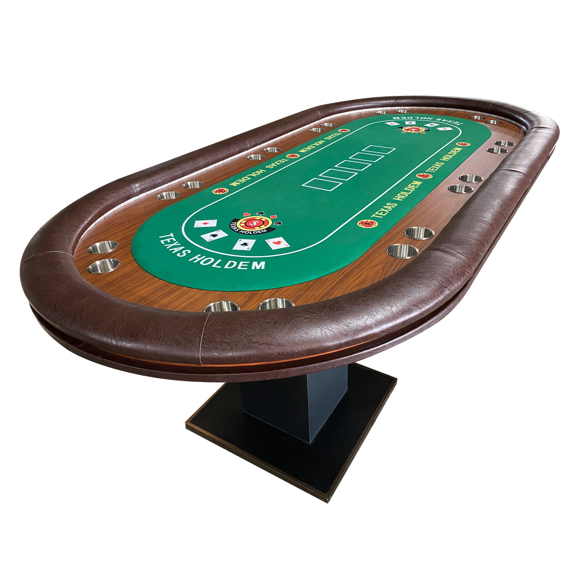 96' 10 Players Poker Table for Casino Texas Holdem Po Premium Greed Speed Cloth with Dimmable LED Silver Cup Holders