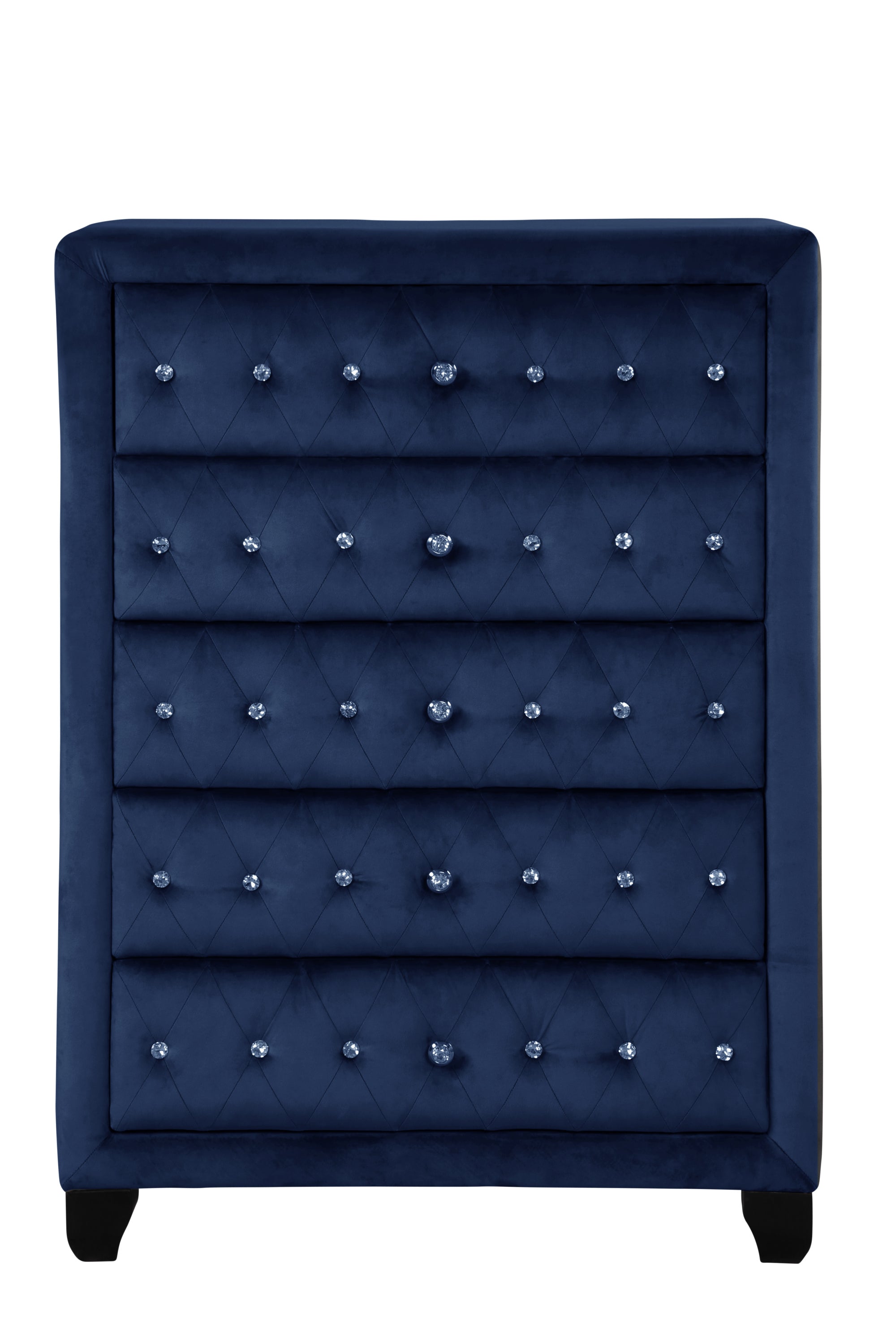Modern Style Crystal Tufted Upholstery 5-Drawer Chest finished with Velvet Fabric made with Wood in Blue