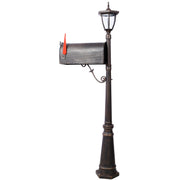 Stratford Heavy Duty Cast Aluminum Mailbox with Post and Solar Light, Fluted Base, Decorative Modern Mailbox, Brown or Black