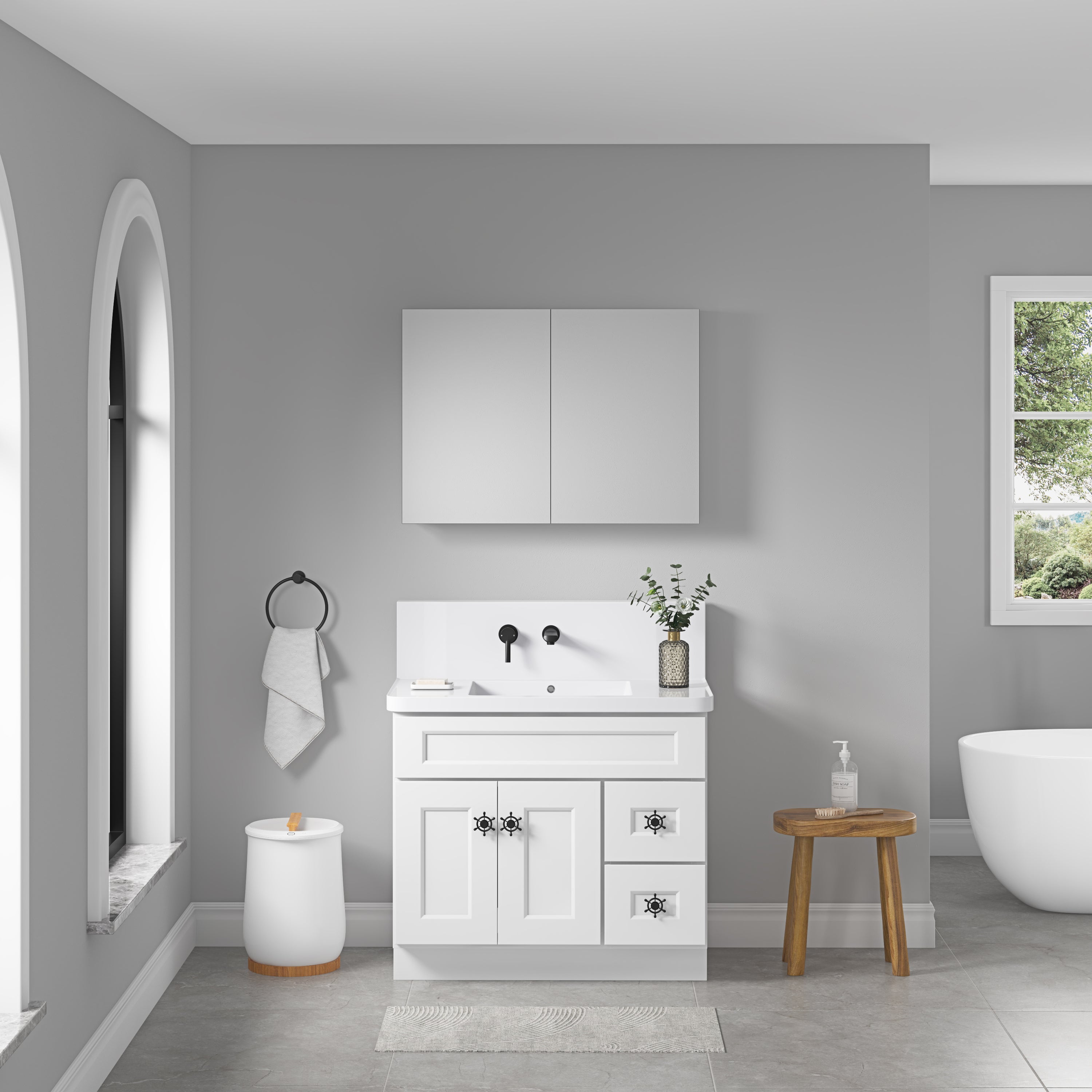 36'' W x 26'' H Bathroom Mirror Medicine Cabinet - Wooden Door Medicine Cabinets for Bathroom, Wall Mounted Recessed or Surface, Bathroom Mirror with Storage