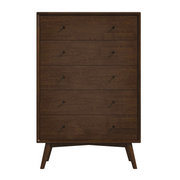 Caroline Mid Century Modern 5-Drawer Solid Wood Dresser in Dark Brown 47.2'H x 31.5'W X 15.7'D for Bedroom, Living Room, Hallway