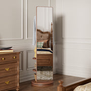 360° Rotating 66'x14' Multifunctional Full Length Mirror with Hook Storage Rack Coat Rack with Mirror Solid Wood Floor Mirror Bedroom Living Room Cloakroom Space Saving (walnut)