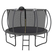 12 FT TRAMPOLINE BLACK PUMPKIN-STYLE SAFETY NET WITH BASKETBALL HOOP