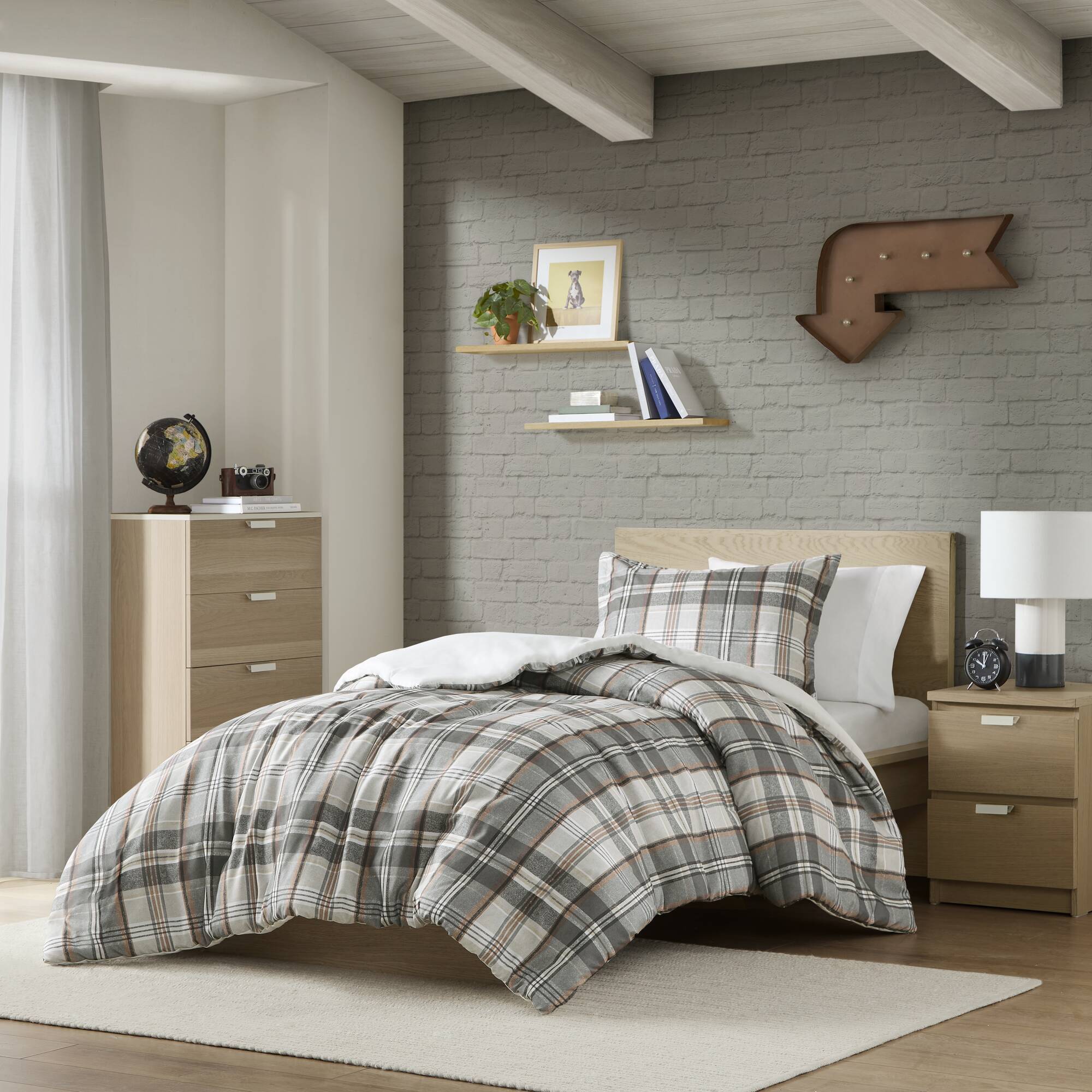 3PCS Full/Queen Plaid Duvet Cover Set