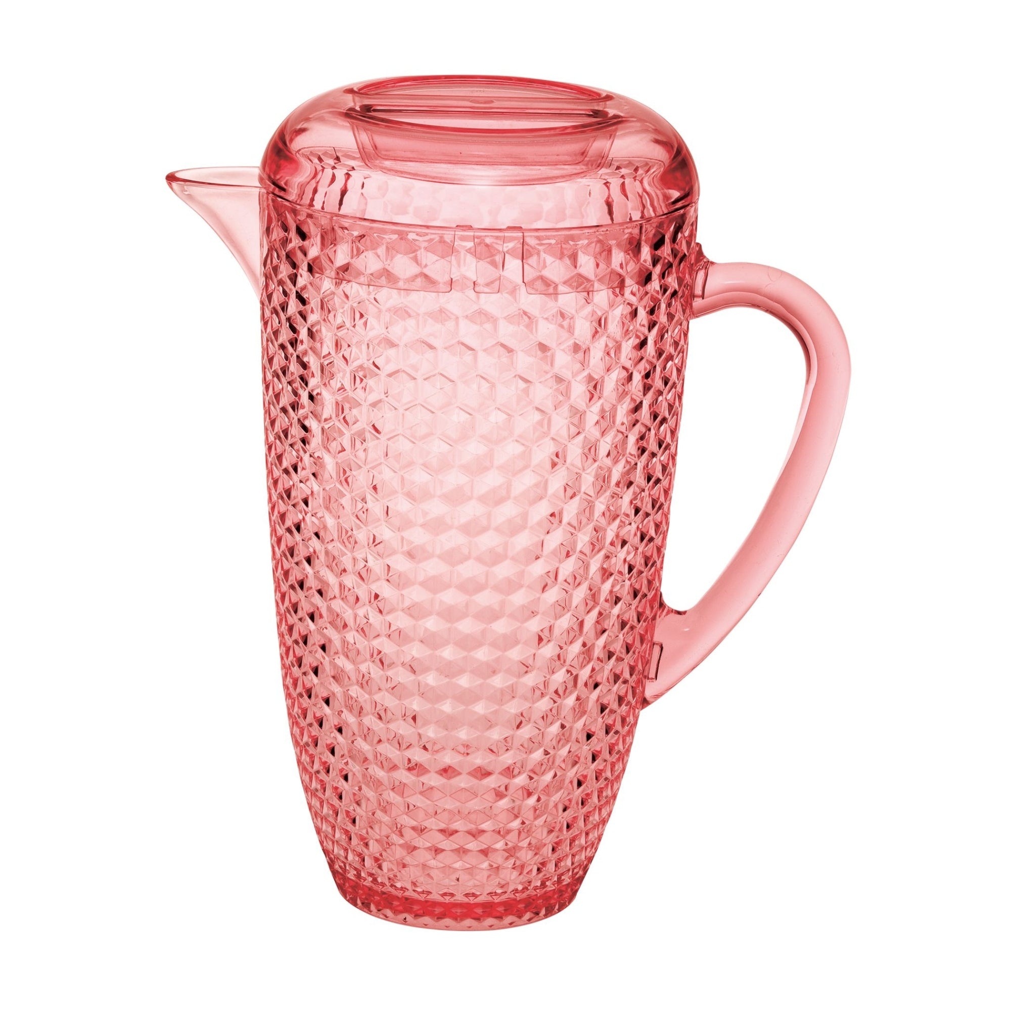 Diamond Cut Pink Water Pitcher with Lid, Unbreakable Acrylic Juice Pitcher, 2.5 Quarts Capacity, BPA-Free