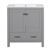 Transitional 30' Gray Bathroom Vanity with Single Sink, Solid Wood Frame, Soft Closing Storage