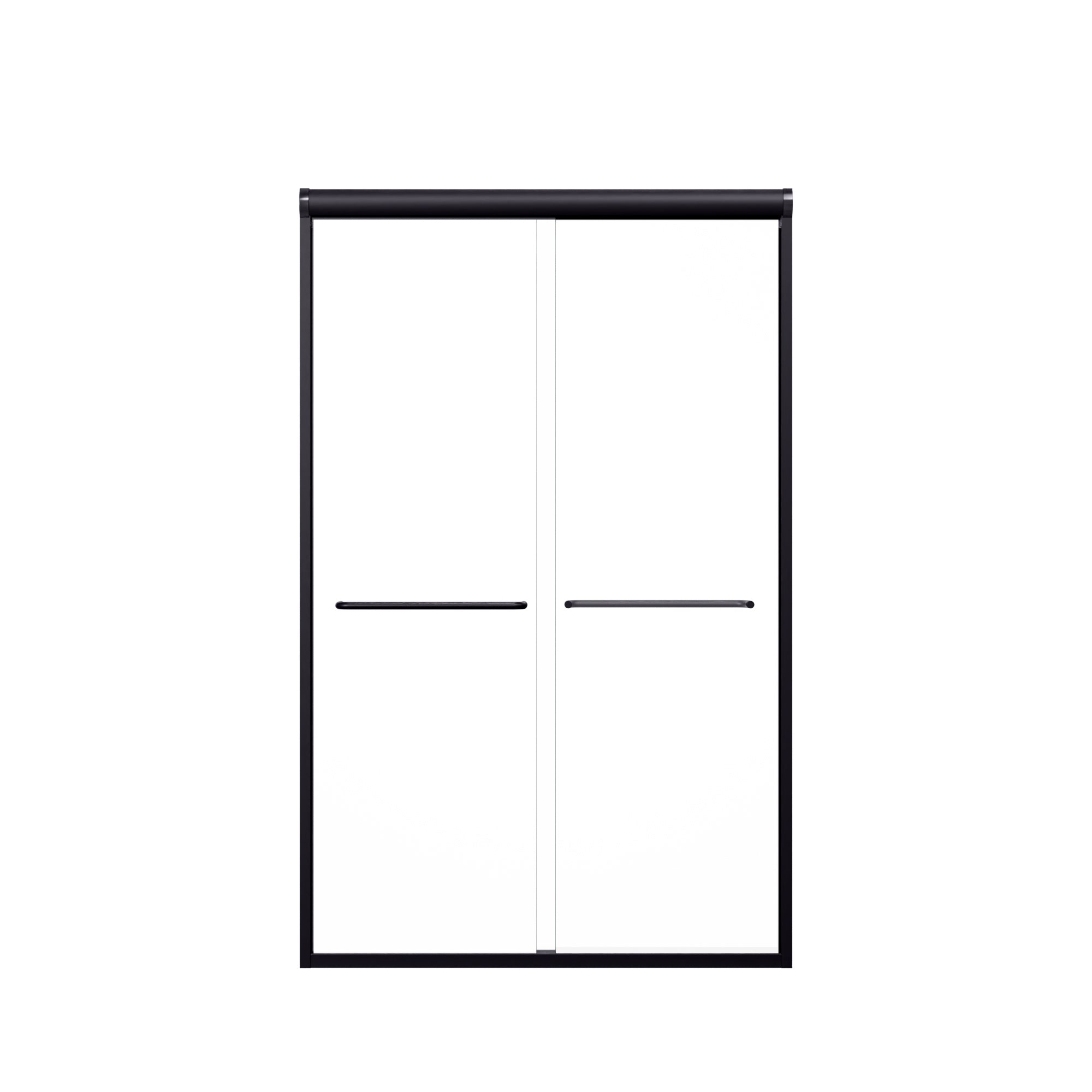 Modern Matte Black Semi-Frameless Double Sliding Shower Door with SGCC Tempered Glass, 44'-48'W x 72'H