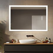 48' x 36' LED Bathroom Mirror Bright Front Side Light, 5 Mins Defog, Full HD Reflected, 3 Colors Dimmable, Wall Mounted