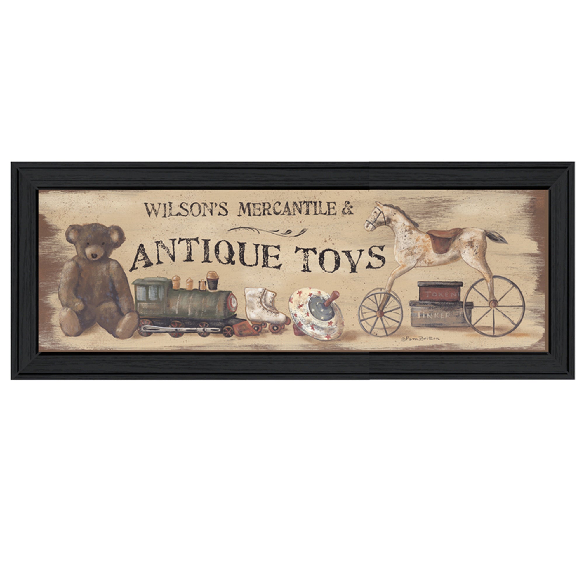 'Antique Toys' By Pam Britton, Printed Wall Art, Ready To Hang Framed Poster, Black Frame