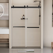 44-48 in. W x 76 in. H Frameless Soft-closing Shower Door, Double Sliding Shower Door, 5/16' (8mm) Clear Tempered Glass Shower Door with Explosion-Proof Film, Matte Black 24D213-48MB