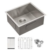 Brushed Nickel 23 Inch Undermount Single Bowl Stainless Steel Kitchen Sink 16 Gauge 9 Inch Deep Basin