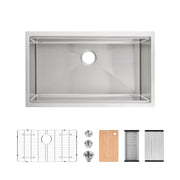 Kitchen Sink 33'x19' Multifunctional undermount Flying Rain Waterfall S304 Stainless Steel Handmade Modern Single Bowl Kitchen Sink Dark Gray