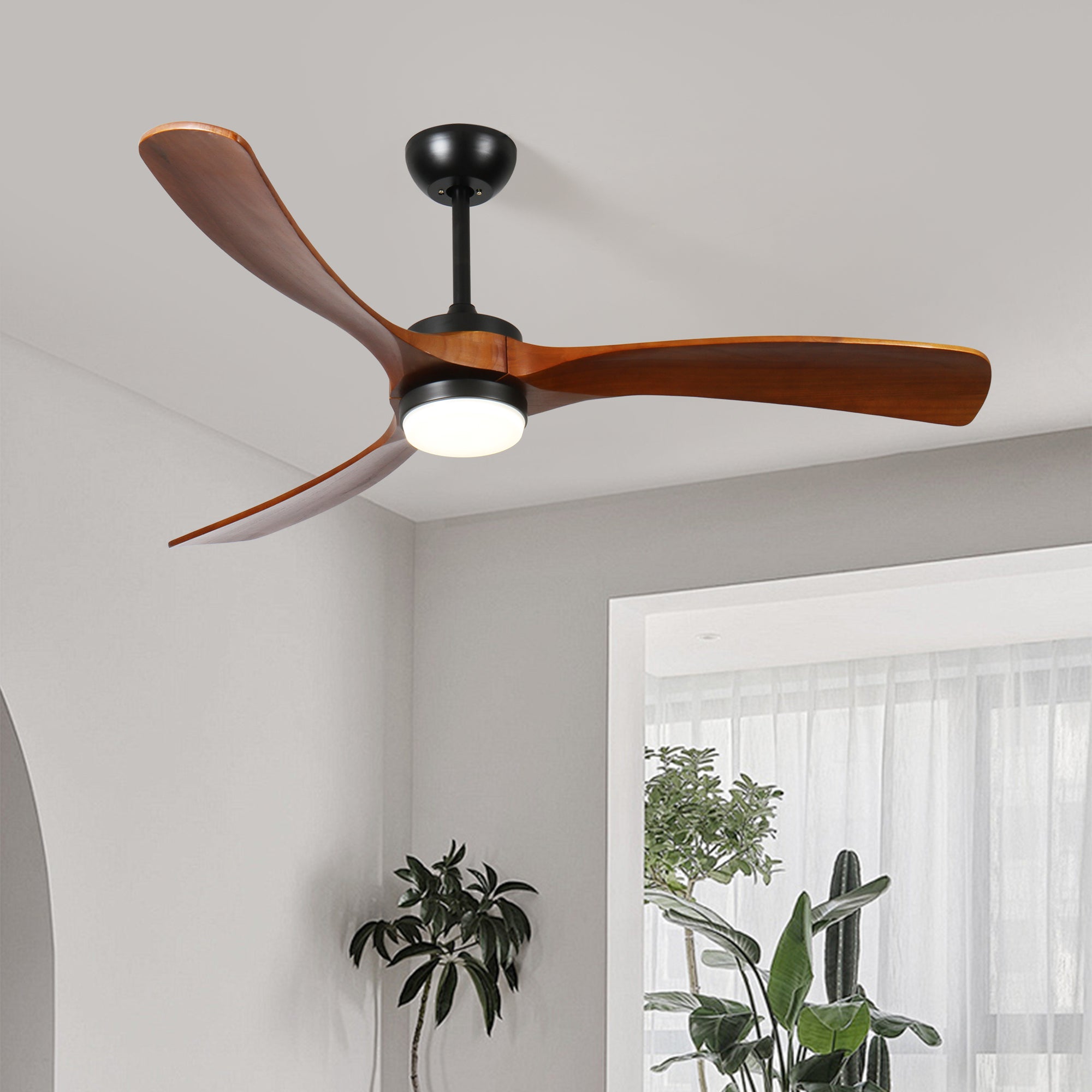 60-inch 3-blade solid wood ceiling fan light