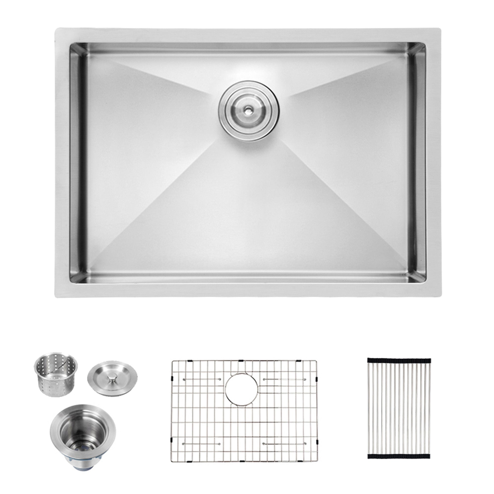 Brushed Nickel 26 Inch Undermount Stainless Steel Kitchen Sink 16 Gauge, 10 Inch Deep Single Bowl