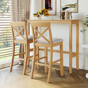 TOPMAX Farmhouse 48'Rectangular Wood Bar Height Dining Set Kitchen Breakfast Nook with 2 Chairs for Small Places,Natural+Beige