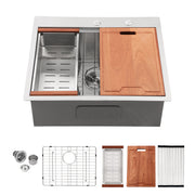 Brushed Nickel 28 Inch Drop-in Kitchen Sink Stainless Steel 16 Gauge Workstation with Accessories