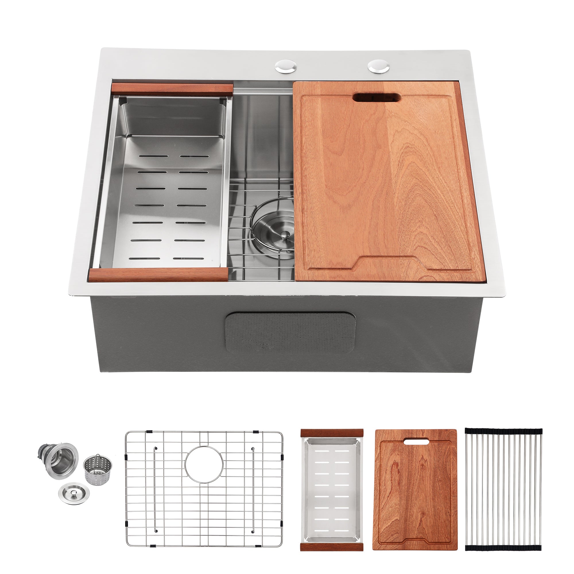 Brushed Nickel 28 Inch Drop-in Kitchen Sink Stainless Steel 16 Gauge Workstation with Accessories