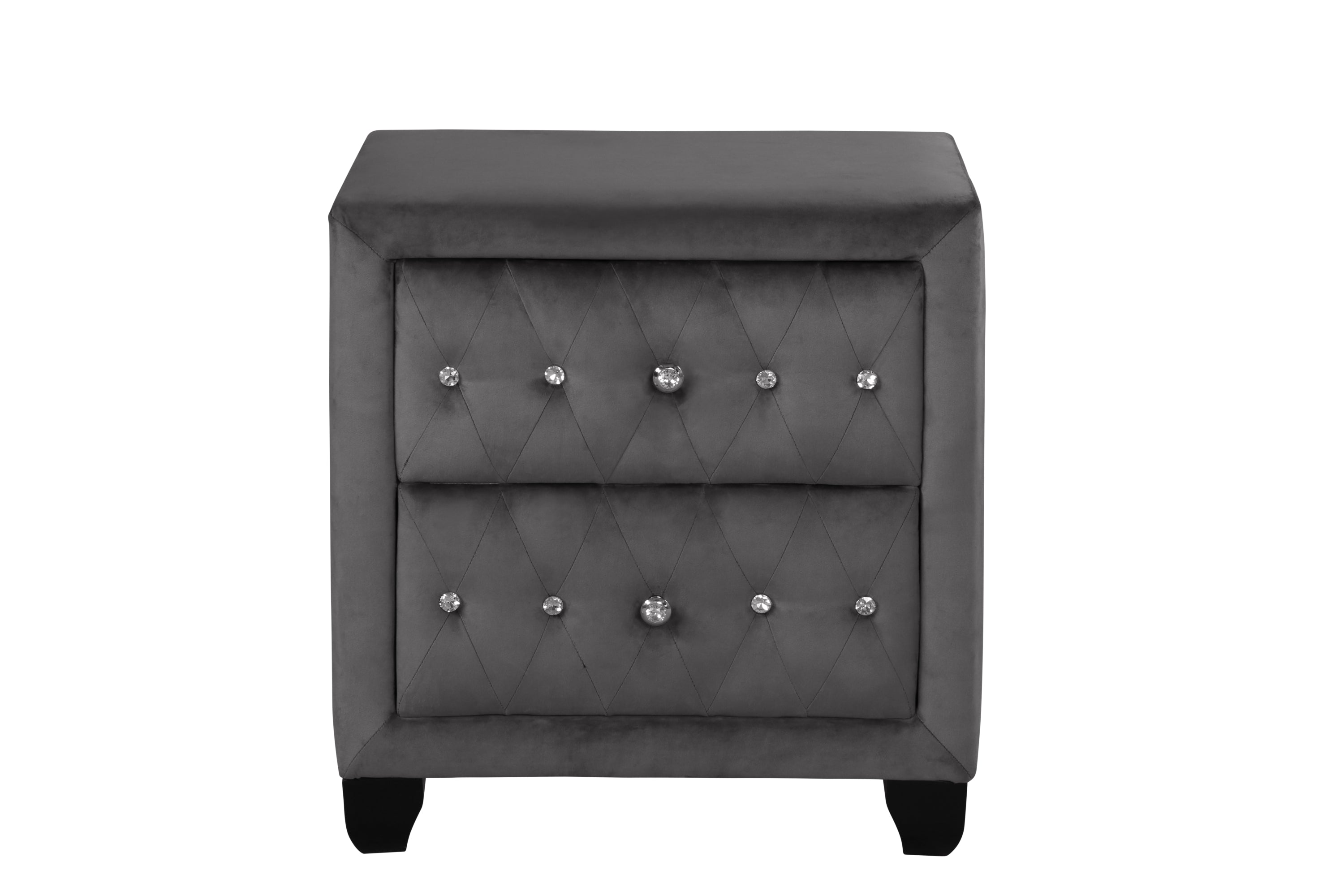 Sophia Modern Style Crystal Tufted 2-Drawer Nightstand Upholstered with Velvet Fabric Made with Wood in Gray same as G150108609 (NJ inventory)