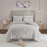 Full/Queen 3 Piece Tufted Cotton Chenille Floral Duvet Cover Set