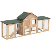 PawHut 83'L Outdoor Rabbit Hutch, Guinea Pig Cage Indoor Outdoor Wooden Bunny Hutch with Double Runs, Weatherproof Roof, Removable Tray, Ramps, Natural