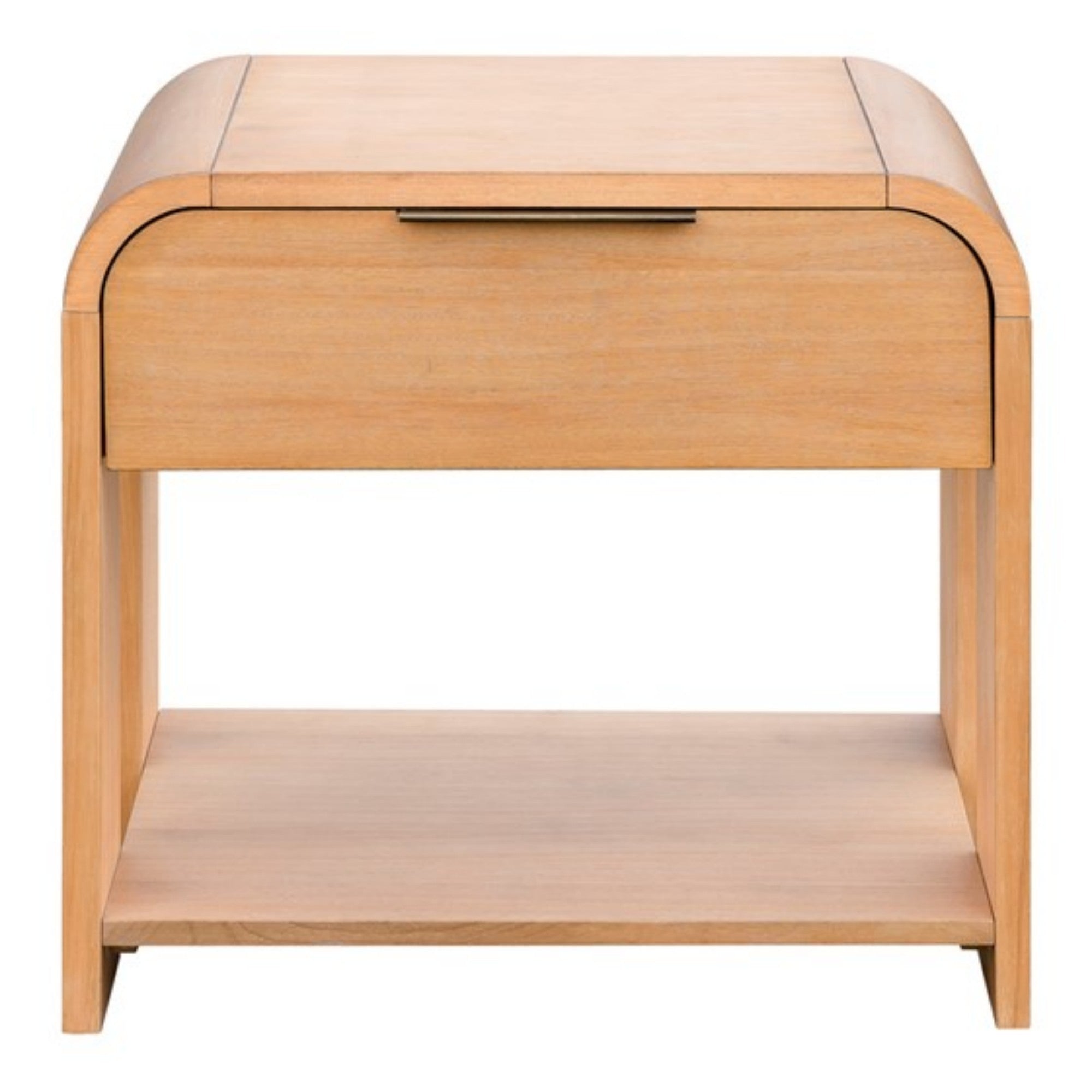 Modern One Drawer Waterfall Nightstand with Mid-Century Design in Caramel Maple Finish