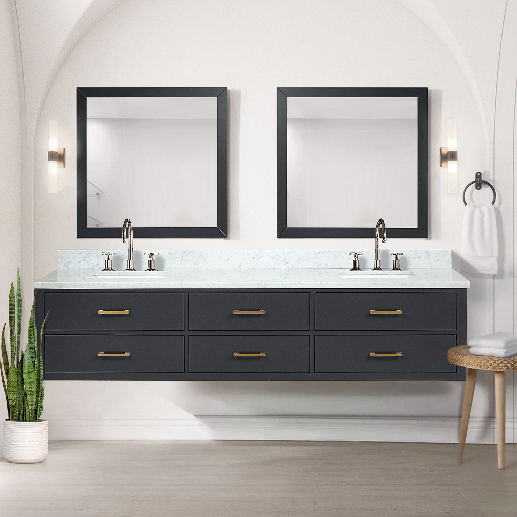Black Double Bath Vanity 84 in. W x 22 in. D