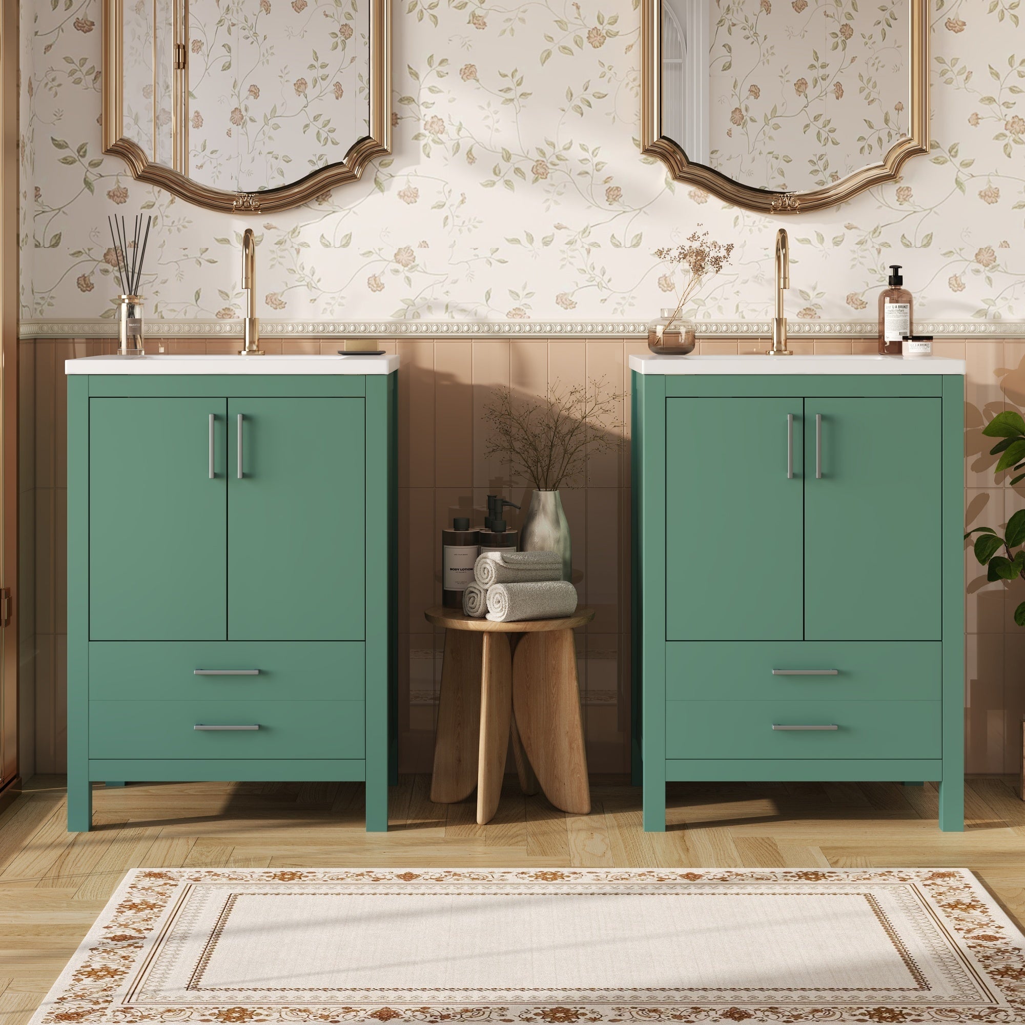 48'' Bathroom Vanity with Ceramic Sink Combo, Modern Freestanding Storae Cabinet  with Silver Handles,  Soft Closing Doors