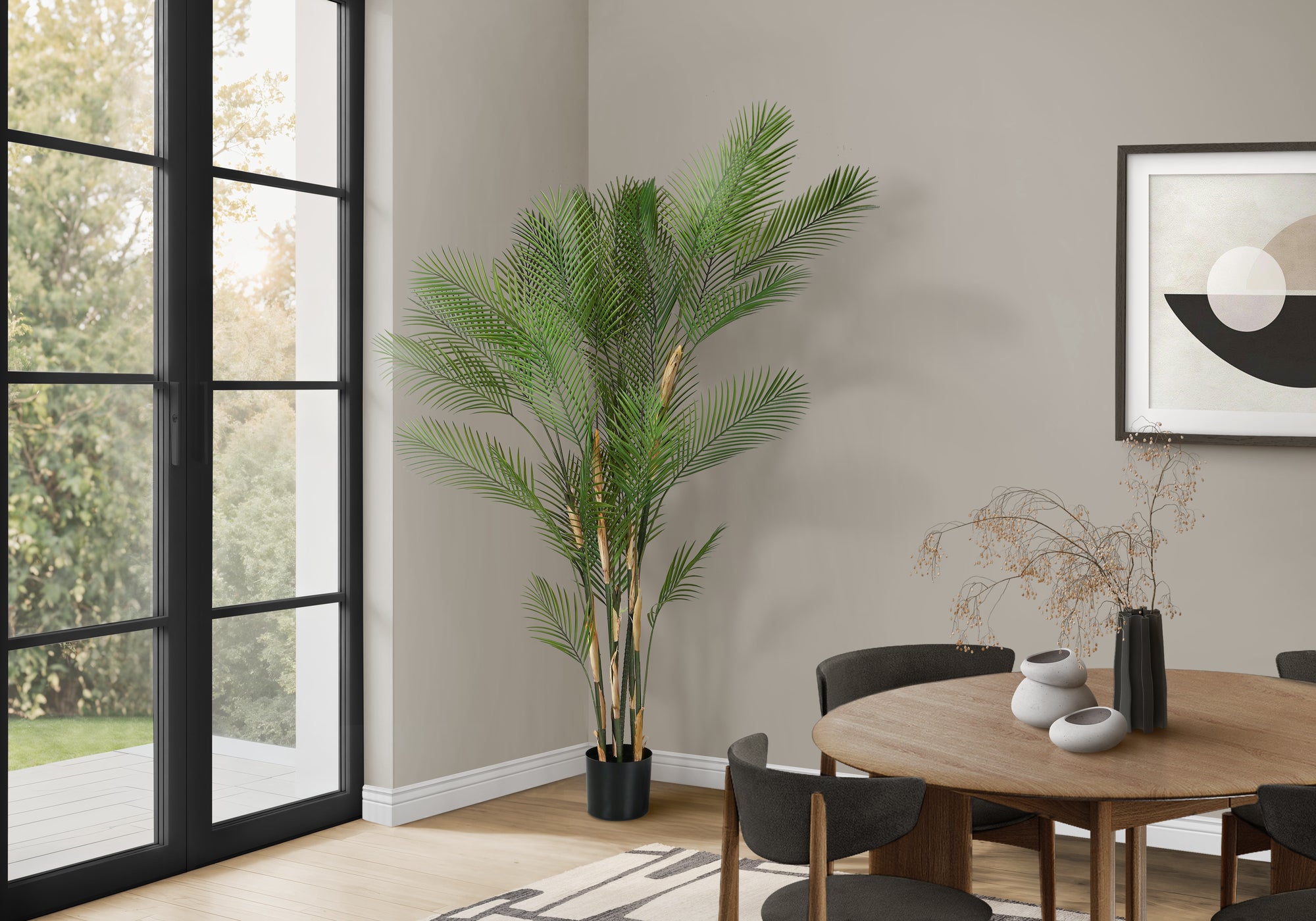 Artificial Plant, 83' Tall, Palm Tree, Decorative, Floor, Indoor, Potted, Real Touch, Green Leaves, Black Pot