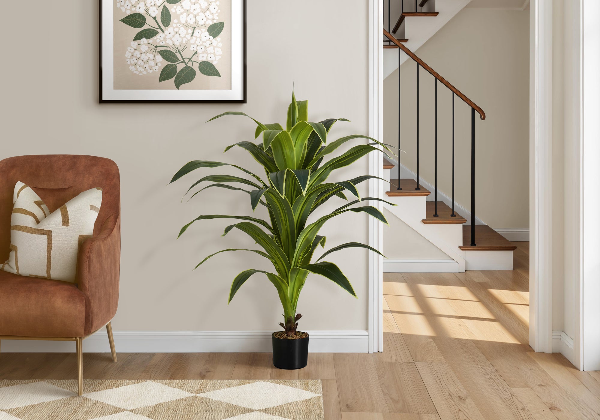 Artificial Plant, 47' Tall, Dracaena Tree, Indoor, Faux, Fake, Floor, Greenery, Potted, Real Touch, Decorative, Green Leaves, Black Pot