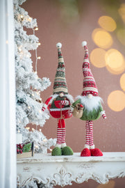 S/2 8.7x5.5x29.5'H Fabric Standing Holiday Gnomes,W/Knit Hats