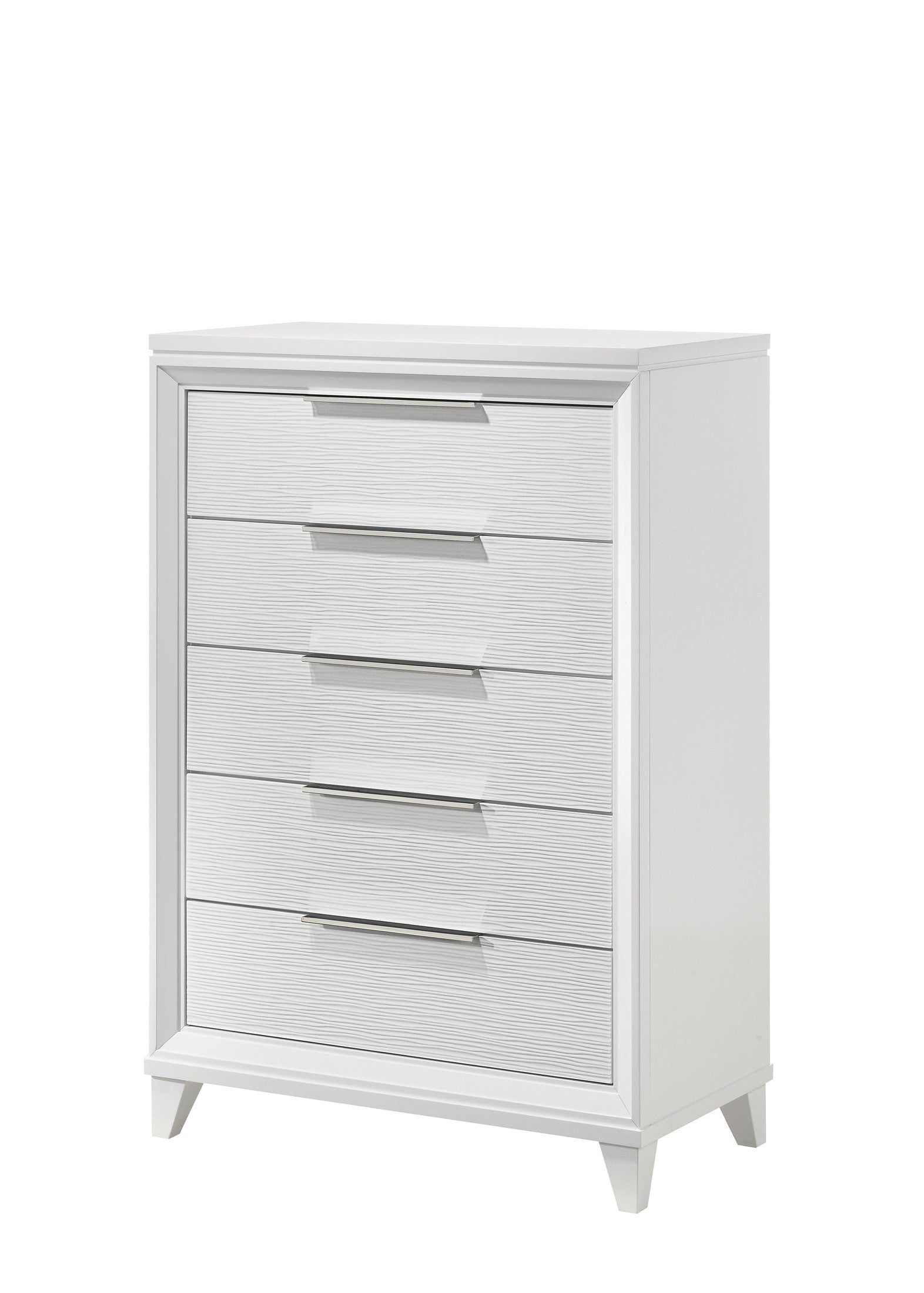 Contemporary White Textured Finish 5-Drawer Storage Tall Chest Wooden Solid Wood Bedroom Furniture