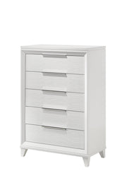 Contemporary White Textured Finish 5-Drawer Storage Tall Chest Wooden Solid Wood Bedroom Furniture