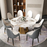 59.05' Round Marble Dining Table with Bronze Iron Metal Base, Artificial Marble for 6-8 People, Dining Room/Living Room Kitchen Dining Table,White (Dining Table Only)