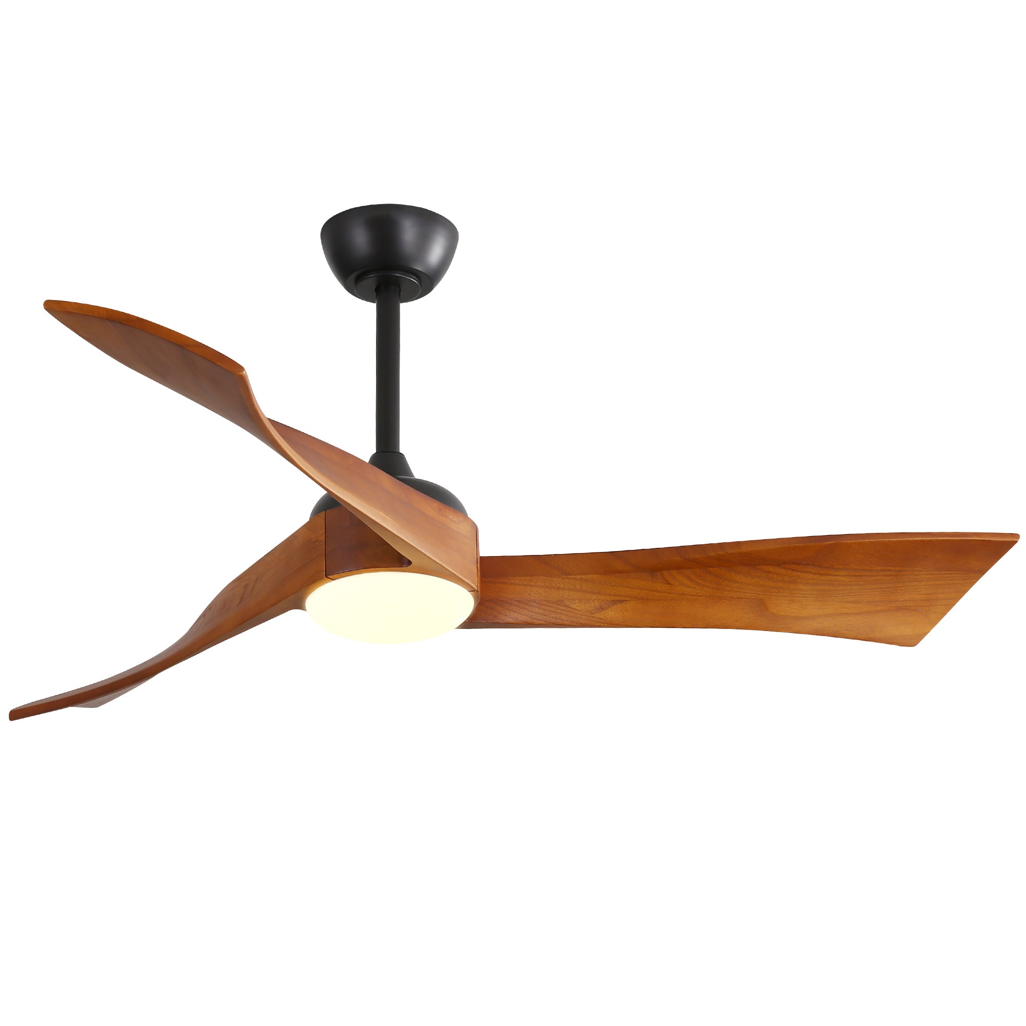 52 Inch Ceiling Fan With Dimmable 3 Color Led Light 3 Solid Wood Blades Remote Control Reversible DC Motor Matte Black For Home