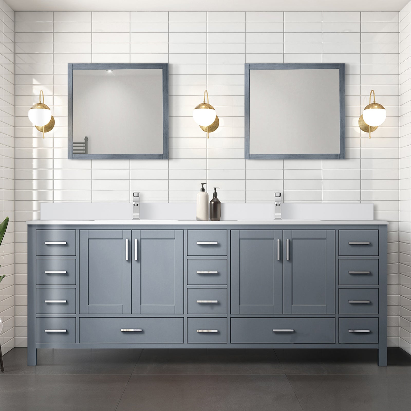Dark Grey Double Bath Vanity 84 in. W x 22 in. D, Cultured Marble Top, and Faucet Set