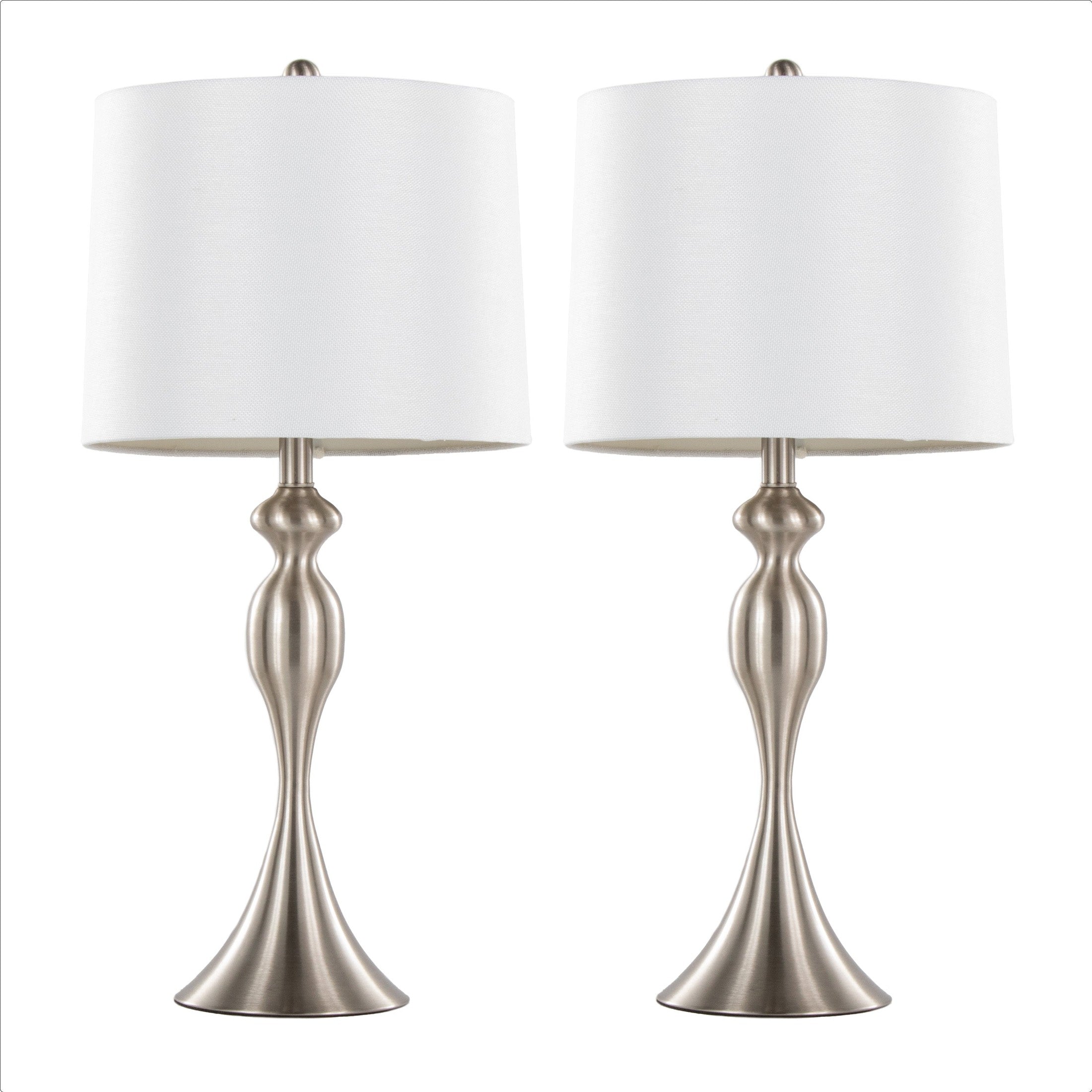 Ashland 27' Contemporary Metal Table Lamp in Brushed Nickel with White Textured Linen Shade from Grandview Gallery by LumiSource - Set of 2