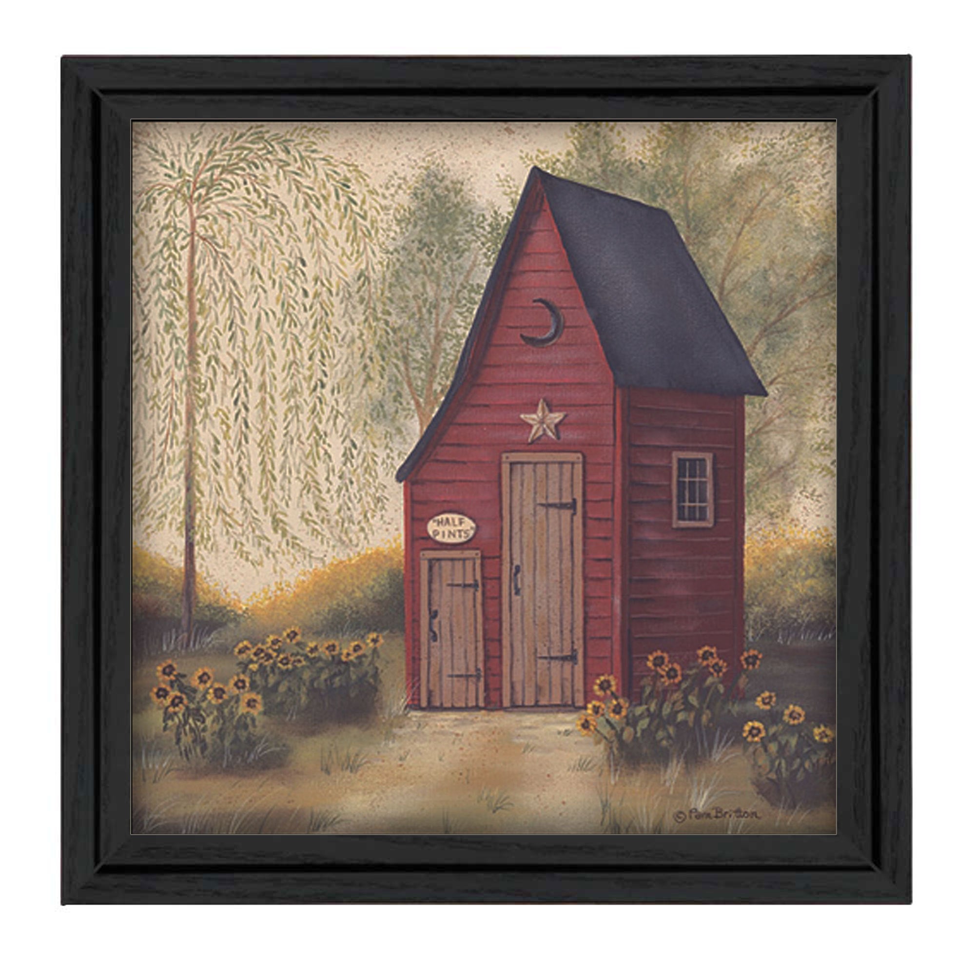 'Folk Art Outhouse' By Pam Britton, Printed Wall Art, Ready To Hang Framed Poster, Black Frame