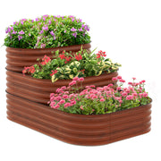 Outsunny 3-Tier Galvanized Steel Raised Garden Bed Kit, 62.25' x 43' x 32.25', 3 Combining Planter Boxes with Rubber Strip Edging, Open Bottom for Backyard, Garden, Patio, Brown