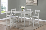 Rustic Farmhouse Transitional 5-Piece Counter Height Dining Set Square Table Linen Look Fabric Upholstered Chair Seat Wooden Dining Room Furniture White/Gray Drift Wood Finish