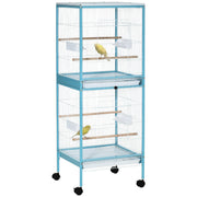 PawHut Large Bird Cage with 1.7 ft. Width for Wingspan, Bird Aviary Indoor with Multi-Door Design, Fit for a Canary, Finch, Conure, 55', Light Blue