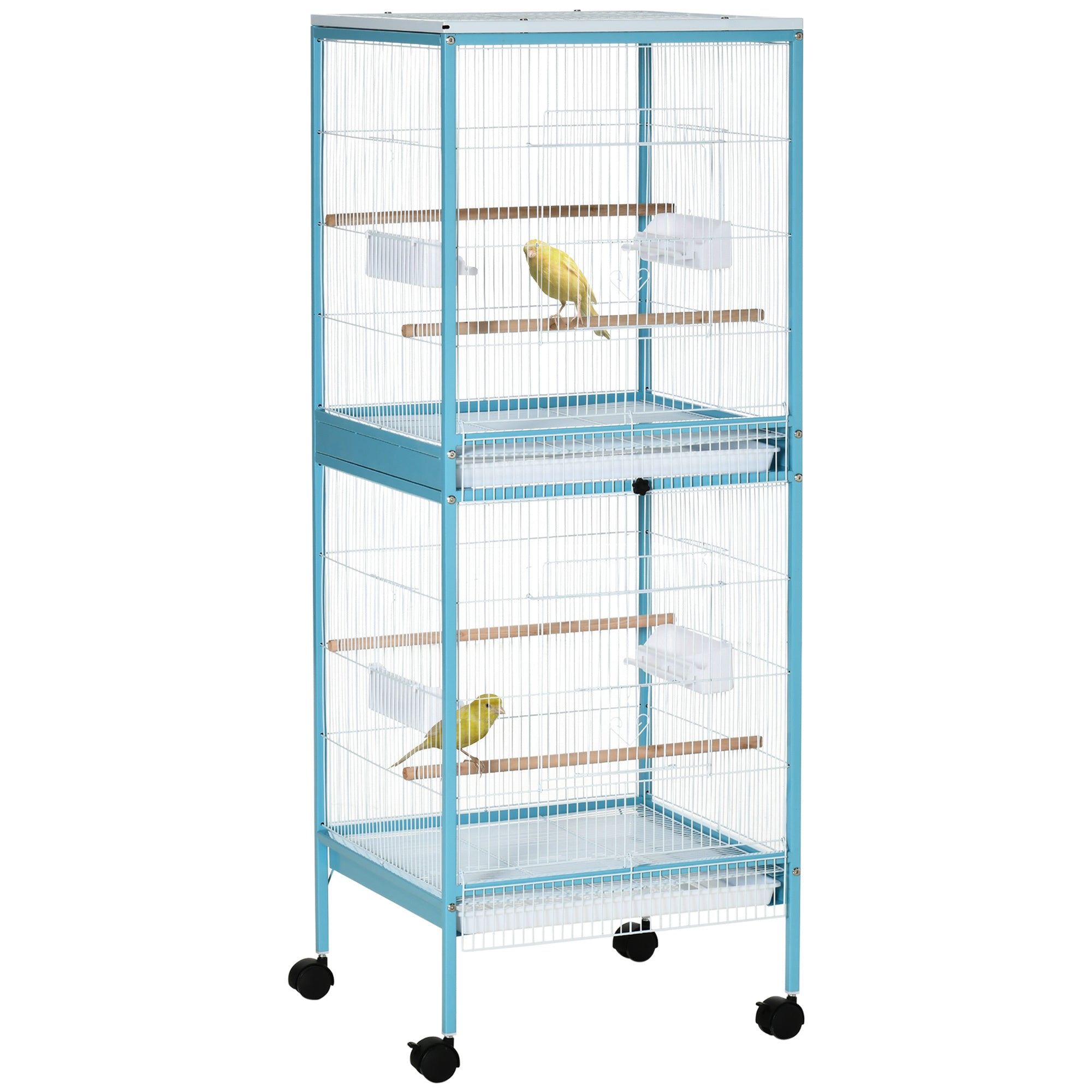 PawHut Large Bird Cage with 1.7 ft. Width for Wingspan, Bird Aviary Indoor with Multi-Door Design, Fit for a Canary, Finch, Conure, 55', Light Blue