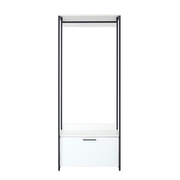 Fiona Contemporary Wood and Metal Walk-in Closet with One Drawer in White Melamine