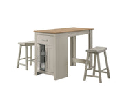 Alonzo 47' Light Gray Small Space Counter Height Dining Table with Cabinet, Drawer, and 2 Ergonomic Counter Stools