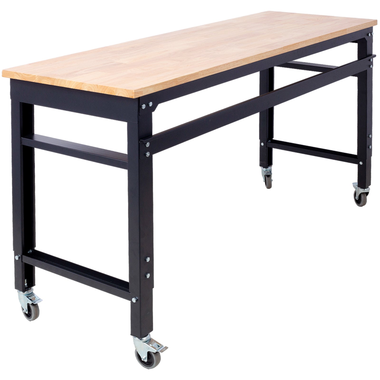 Workbench - 60' Wide Rolling Workbenches for Garage - Adjustable Height, Workshop Tool Bench, Metal with rubber Wood Top