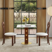 Modern Square Dining Table, 33.5' Sintered Stone Table with Wooden Leg & Gold Base, 2 - Person Kitchen Table for Small Space, 150lbs Weight Capacity(Only the Negotiation Table)