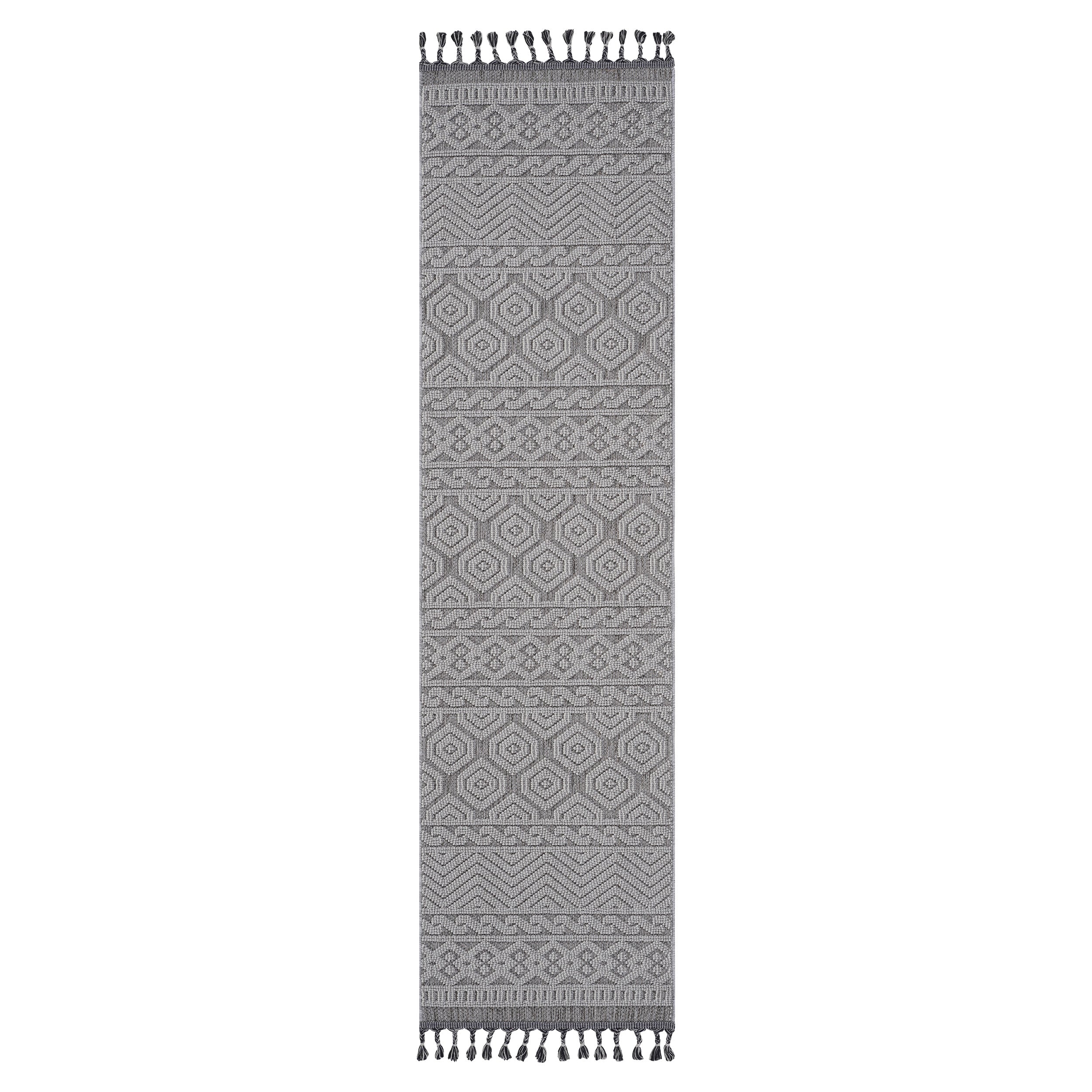 Guros Collection 2X8 Grey / White / Geometric Indoor / Outdoor Runner Rug