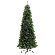 HOMCOM 7.5ft Tall Pencil Artificial Christmas Tree Holiday Décor with 1075 Branches, Auto Open, Steel Base, Pine Needles, Green