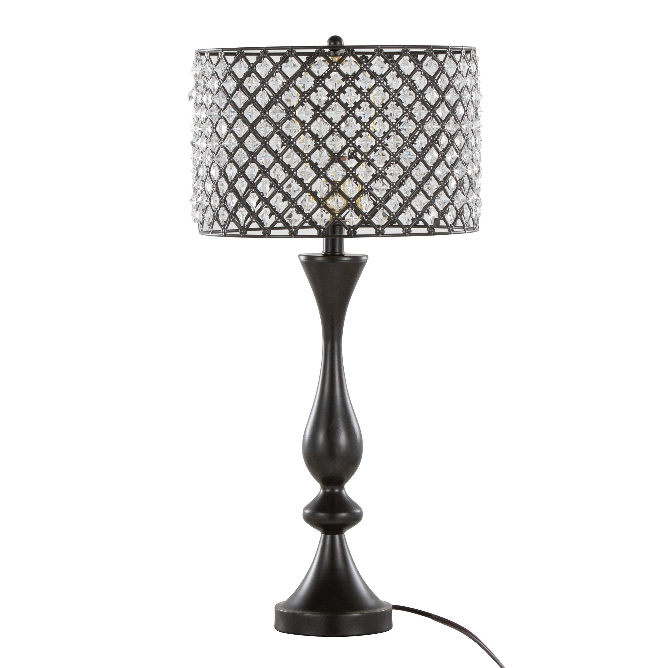 Topaz 27' Contemporary Metal Table Lamp in Oil Rubbed Bronze with Clear K9 Crystal and Metal Shade from Grandview Gallery by LumiSource