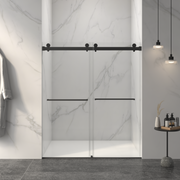 56-60'W x 70'H Frameless Double Sliding Shower Door,5/16' (8mm) Thick SGCC Tempered Clear Glass,Double Side Easy Clean Coat, Matte Black Finished With Buffer