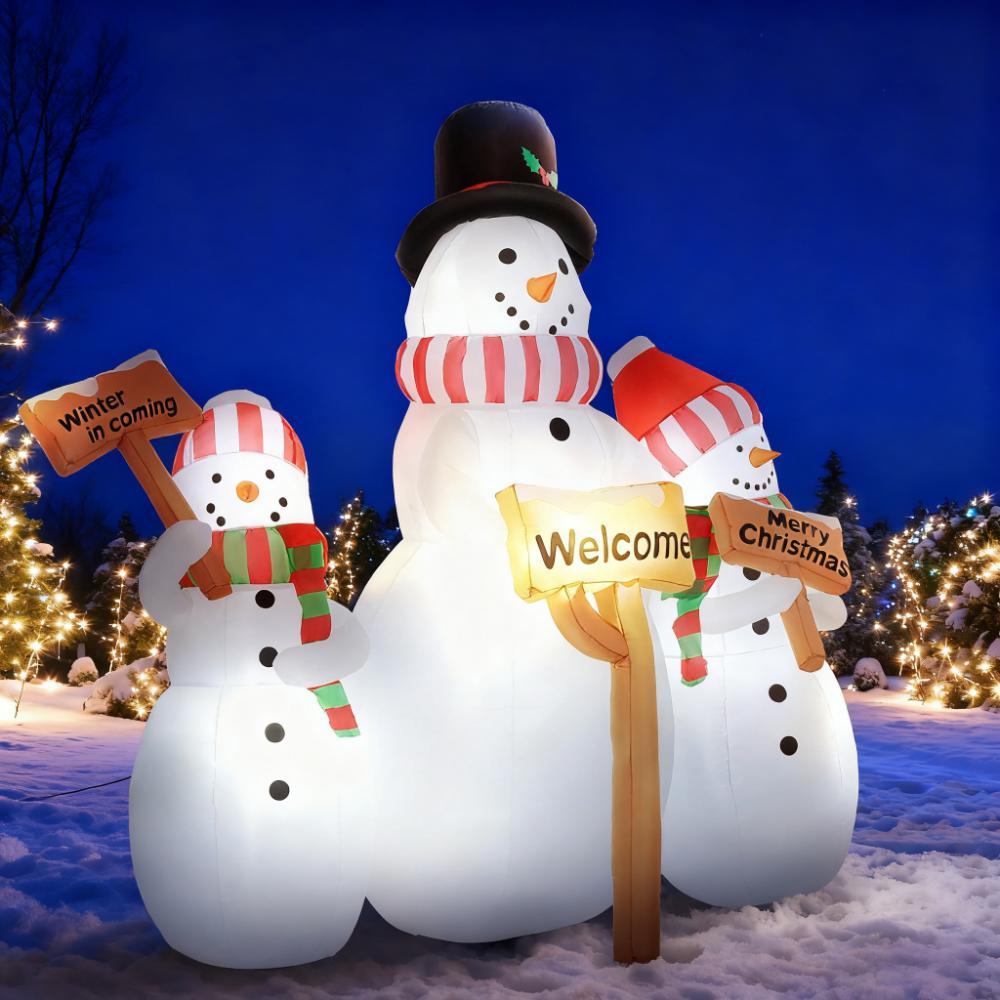6.1' Blow-Up Outdoor Christmas Display Inflatable Three Snowmen with Sign Each